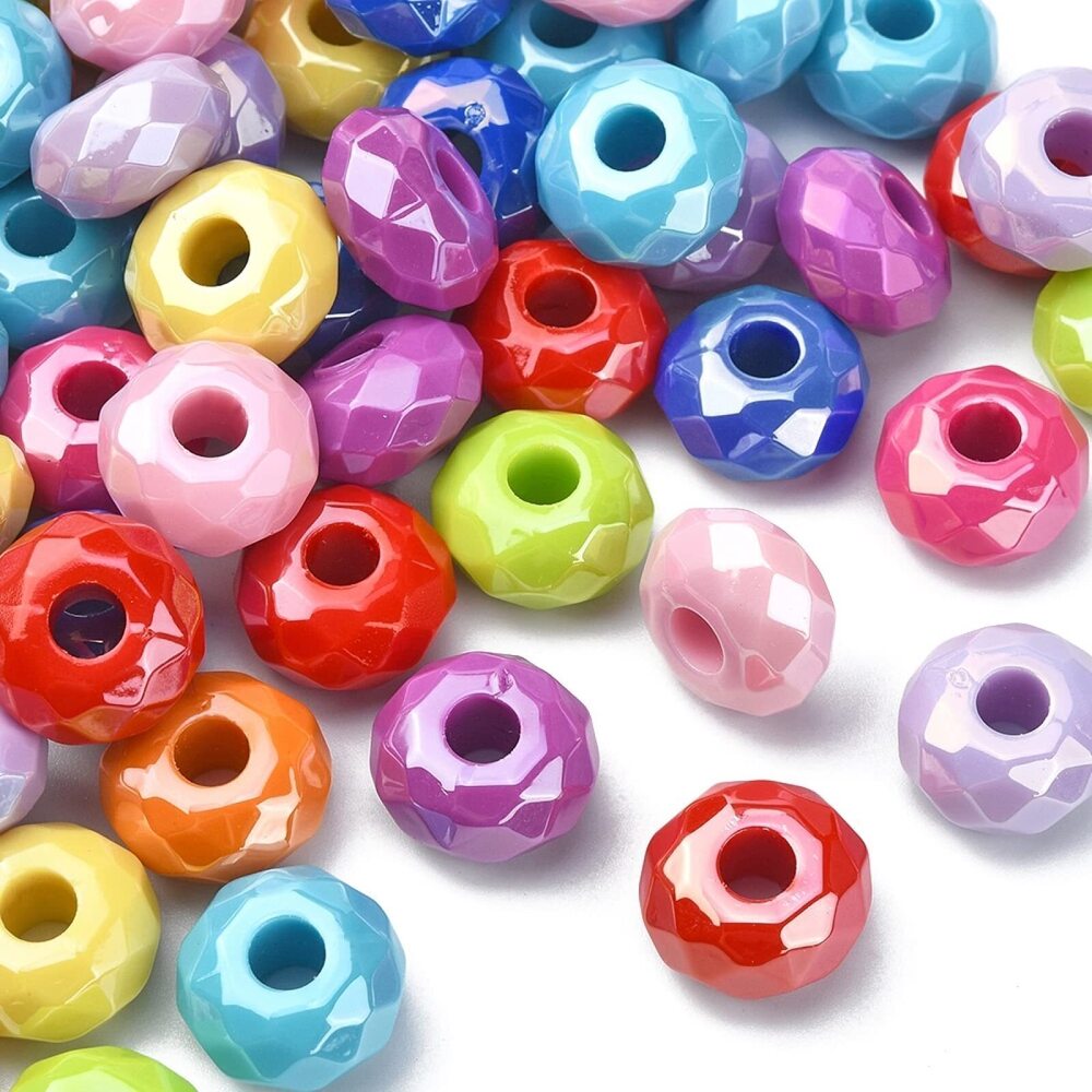 2367 100 Pcs Acrylic Large Hole Beads Rondelle European Beads Spacer